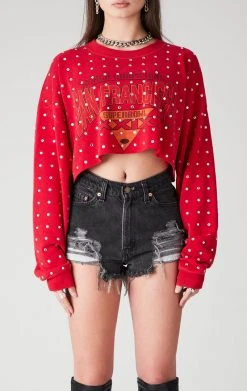 FURST OF A KIND VINTAGE NFL VINTAGE ALLOVER RHINESTONE CROPPED SWEATSHIRT
