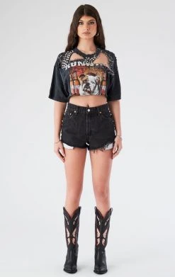 FURST OF A KIND VINTAGE CUT OUT PIN AND STUD CROPPED TEE FESTIVAL
