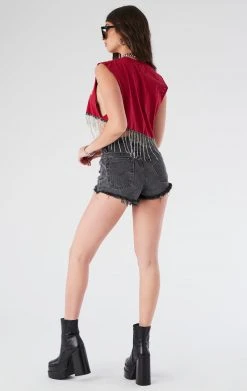 FURST OF A KIND ASYMMETRICAL RHINESTONE FRINGE SLEEVELESS CROP TEE VINTAGE RHINESTONE FRINGE 7 FURST OF A KIND ASYMMETRICAL RHINESTONE FRINGE SLEEVELESS CROP TEE VINTAGE RHINESTONE FRINGE