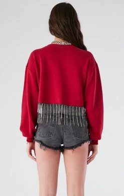 FURST OF A KIND VINTAGE CURVED HEM RHINESTONE FRINGE SWEATSHIRT