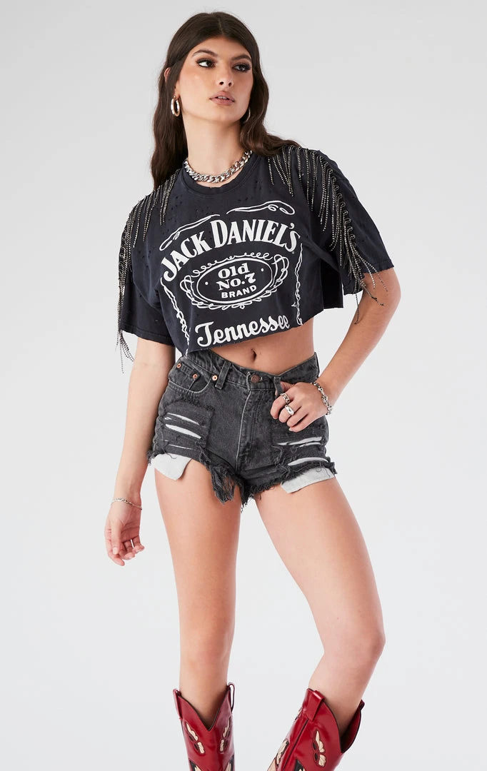 FURST OF A KIND VINTAGE DRINKS VINTAGE RHINESTONE FRINGE SLEEVE CROP TEE 4 FURST OF A KIND VINTAGE DRINKS VINTAGE RHINESTONE FRINGE SLEEVE CROP TEE