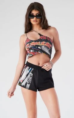 FURST OF A KIND VINTAGE ONE SHOULDER DOUBLE CHAIN SHORT SET