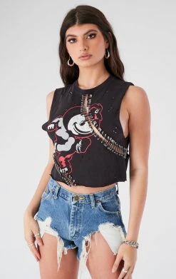 FURST OF A KIND VINTAGE CURVED SAFETY PIN CROPPED SLEEVELESS TEE