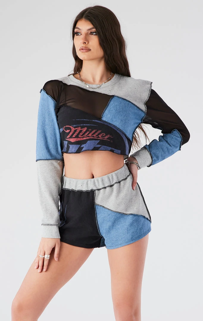 FURST OF A KIND VINTAGE MIXED MEDIA LONG SLEEVE TOP AND SHORT SET VINTAGE DRINKS 4 FURST OF A KIND VINTAGE MIXED MEDIA LONG SLEEVE TOP AND SHORT SET VINTAGE DRINKS