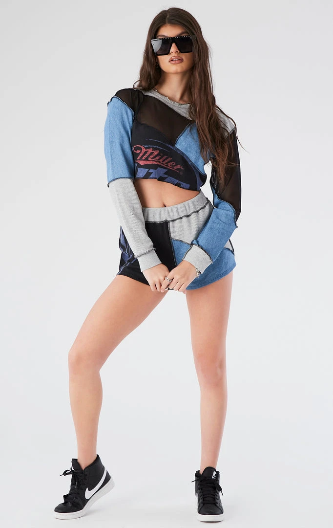 FURST OF A KIND VINTAGE MIXED MEDIA LONG SLEEVE TOP AND SHORT SET VINTAGE DRINKS 3 FURST OF A KIND VINTAGE MIXED MEDIA LONG SLEEVE TOP AND SHORT SET VINTAGE DRINKS