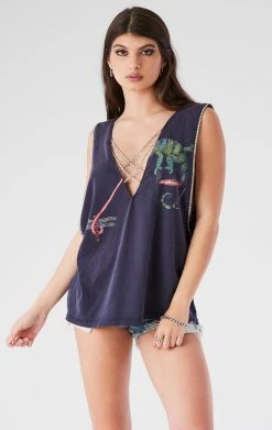 FURST OF A KIND VINTAGE CRISS CROSS RHINESTONE SLEEVELESS TEE VINTAGE DRINKS