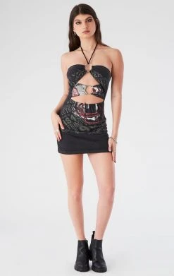 FURST OF A KIND VINTAGE DRESSES VINTAGE DOUBLE RING CUT OUT HALTER DRESS