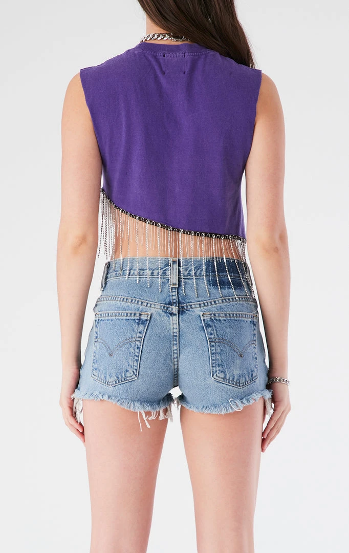FURST OF A KIND ASYMMETRICAL RHINESTONE FRINGE SLEEVELESS CROP TEE VINTAGE RHINESTONE FRINGE 4 FURST OF A KIND ASYMMETRICAL RHINESTONE FRINGE SLEEVELESS CROP TEE VINTAGE RHINESTONE FRINGE