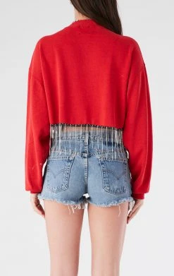 FURST OF A KIND VINTAGE CURVED HEM RHINESTONE FRINGE SWEATSHIRT VINTAGE RHINESTONE FRINGE