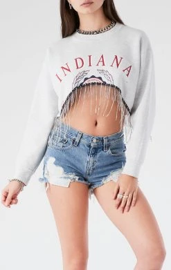 FURST OF A KIND VINTAGE CURVED HEM RHINESTONE FRINGE SWEATSHIRT VINTAGE RHINESTONE FRINGE