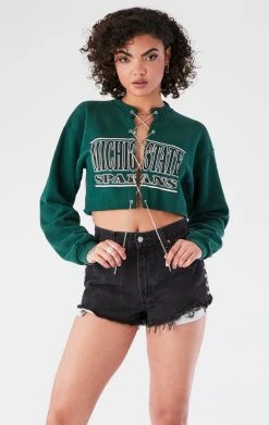 FURST OF A KIND VINTAGE CHAIN LACE UP CROP SWEATSHIRT