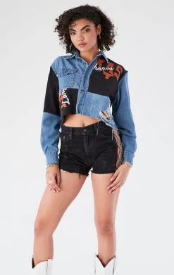 FURST OF A KIND VINTAGE PATCHWORK CROPPED CHAMBRAY VINTAGE COLLEGE