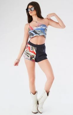 FURST OF A KIND VINTAGE ONE SHOULDER DOUBLE CHAIN SHORT SET