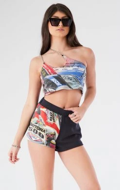 FURST OF A KIND VINTAGE ONE SHOULDER DOUBLE CHAIN SHORT SET