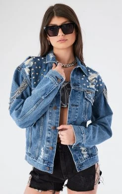 FURST OF A KIND VINTAGE DRAPE CHAIN STUDDED DENIM JACKET FESTIVAL