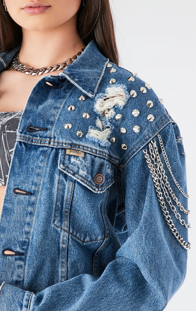 FURST OF A KIND VINTAGE DRAPE CHAIN STUDDED DENIM JACKET FESTIVAL 8 FURST OF A KIND VINTAGE DRAPE CHAIN STUDDED DENIM JACKET FESTIVAL