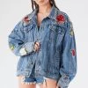 FURST OF A KIND VINTAGE FLORAL APPLIQUE STUDDED DENIM JACKET