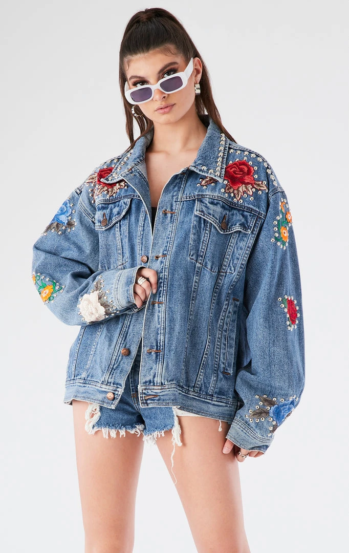 FURST OF A KIND VINTAGE FLORAL APPLIQUE STUDDED DENIM JACKET 3 FURST OF A KIND VINTAGE FLORAL APPLIQUE STUDDED DENIM JACKET
