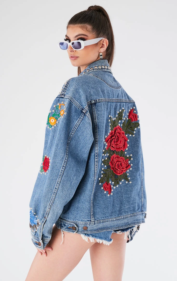 FURST OF A KIND VINTAGE FLORAL APPLIQUE STUDDED DENIM JACKET 4 FURST OF A KIND VINTAGE FLORAL APPLIQUE STUDDED DENIM JACKET