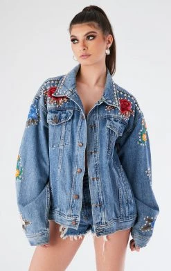 FURST OF A KIND VINTAGE FLORAL APPLIQUE STUDDED DENIM JACKET 11 FURST OF A KIND VINTAGE FLORAL APPLIQUE STUDDED DENIM JACKET