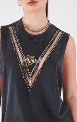FURST OF A KIND VINTAGE PINS VINTAGE V SAFETY PIN SLEEVELESS TEE