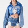 FURST OF A KIND VINTAGE DENIM JACKETS VINTAGE SPLICED DENIM JACKET ZIP UP HOODIE