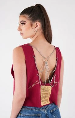 FURST OF A KIND VINTAGE CHAIN OVERLAY CUTOUT BACK SLEEVELESS TEE VINTAGE CHAINS