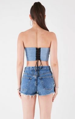 FURST OF A KIND VINTAGE DENIM CORSET TUBE TOP FESTIVAL
