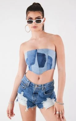 FURST OF A KIND VINTAGE DENIM CORSET TUBE TOP FESTIVAL