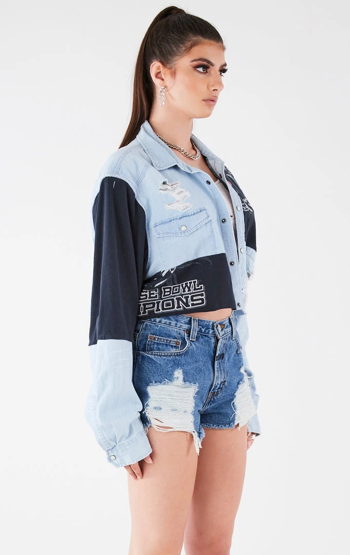 FURST OF A KIND VINTAGE COLLEGE VINTAGE PATCHWORK CROPPED CHAMBRAY 4 FURST OF A KIND VINTAGE COLLEGE VINTAGE PATCHWORK CROPPED CHAMBRAY