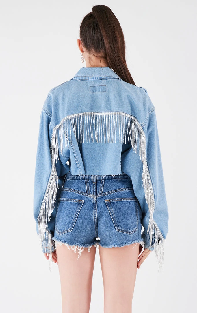 FURST OF A KIND VINTAGE RHINESTONE FRINGE DENIM JACKET FESTIVAL 6 FURST OF A KIND VINTAGE RHINESTONE FRINGE DENIM JACKET FESTIVAL