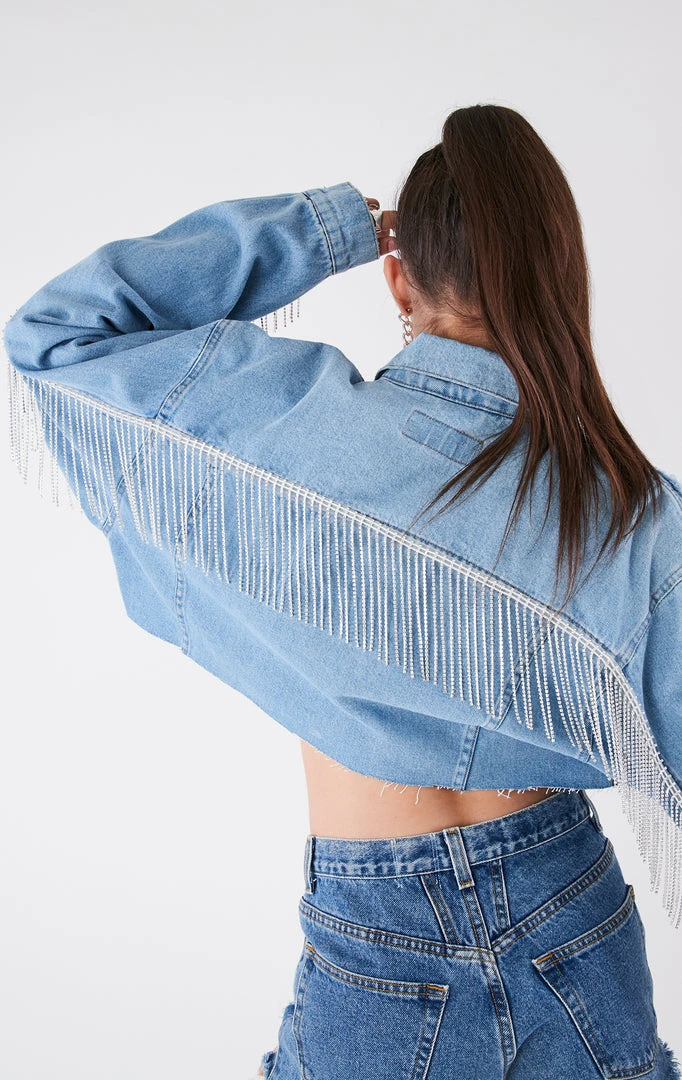 FURST OF A KIND VINTAGE RHINESTONE FRINGE DENIM JACKET FESTIVAL 4 FURST OF A KIND VINTAGE RHINESTONE FRINGE DENIM JACKET FESTIVAL