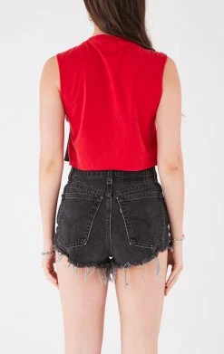 FURST OF A KIND VINTAGE PINS VINTAGE SAFETY PIN PATCHWORK SLEEVELESS TEE