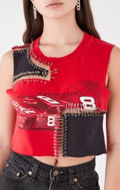 FURST OF A KIND VINTAGE PINS VINTAGE SAFETY PIN PATCHWORK SLEEVELESS TEE