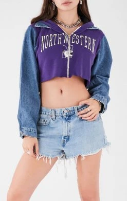 FURST OF A KIND VINTAGE SPLICED DENIM JACKET ZIP UP HOODIE VINTAGE DENIM JACKETS