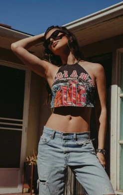 FURST OF A KIND VINTAGE HALTER NECK WATERFALL CHAIN BACK TOP