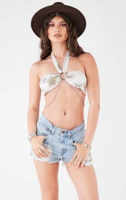 FURST OF A KIND FESTIVAL VINTAGE HAWAIIAN TIE NECK CHAIN BRA TOP