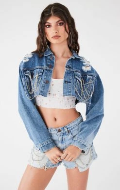 FURST OF A KIND VINTAGE CHAIN AND PIN CROPPED DENIM JACKET 10 FURST OF A KIND VINTAGE CHAIN AND PIN CROPPED DENIM JACKET