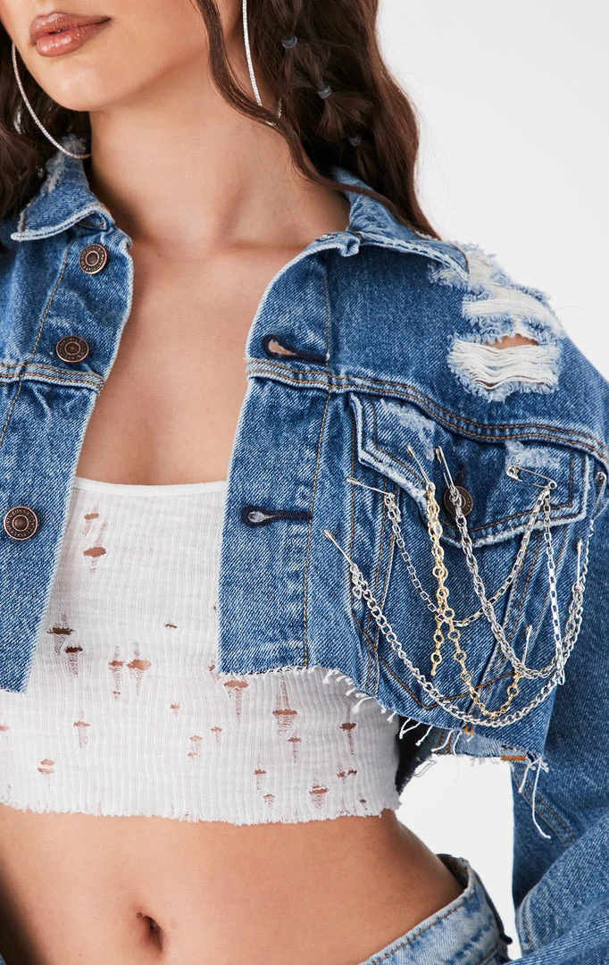 FURST OF A KIND VINTAGE CHAIN AND PIN CROPPED DENIM JACKET 7 FURST OF A KIND VINTAGE CHAIN AND PIN CROPPED DENIM JACKET