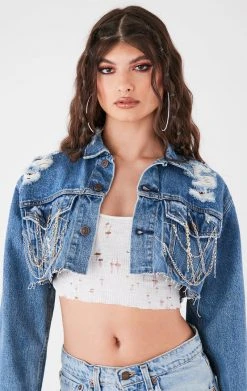 FURST OF A KIND VINTAGE CHAIN AND PIN CROPPED DENIM JACKET
