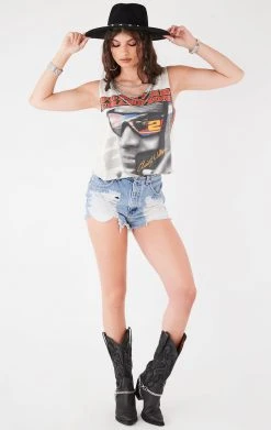 FURST OF A KIND VINTAGE CHAIN OVERLAY CUTOUT BACK SLEEVELESS TEE FESTIVAL