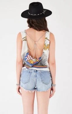 FURST OF A KIND VINTAGE CHAIN OVERLAY CUTOUT BACK SLEEVELESS TEE FESTIVAL