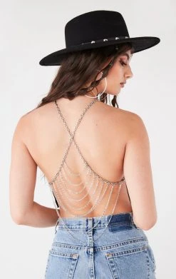 FURST OF A KIND VINTAGE HALTER NECK WATERFALL CHAIN BACK TOP