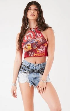 FURST OF A KIND VINTAGE HALTER NECK WATERFALL CHAIN BACK TOP