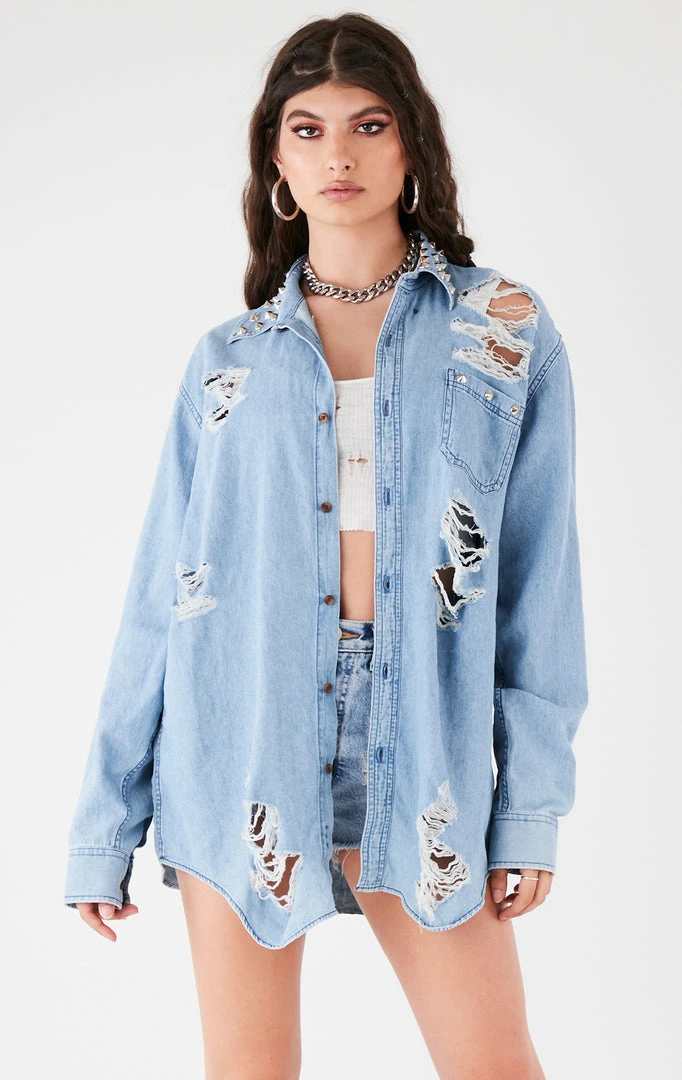 FURST OF A KIND VINTAGE STUD COLLAR SHREDDED CHAMBRAY 4 FURST OF A KIND VINTAGE STUD COLLAR SHREDDED CHAMBRAY