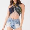 FURST OF A KIND VINTAGE RHINESTONE FRINGE HALTER WRAP TOP
