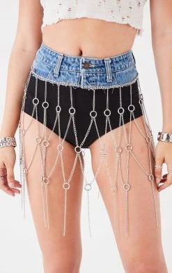 FURST OF A KIND FESTIVAL VINTAGE DENIM WAISTBAND CHAIN SKIRT