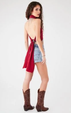 FURST OF A KIND VINTAGE RHINESTONE FRINGE HALTER WRAP TOP FESTIVAL