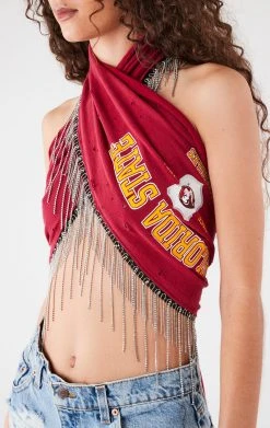 FURST OF A KIND VINTAGE RHINESTONE FRINGE HALTER WRAP TOP FESTIVAL