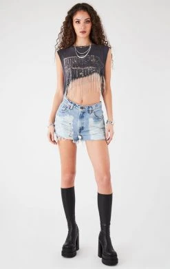 FURST OF A KIND VINTAGE RHINESTONE FRINGE ASYMMETRICAL RHINESTONE FRINGE SLEEVELESS CROP TEE 6 FURST OF A KIND VINTAGE RHINESTONE FRINGE ASYMMETRICAL RHINESTONE FRINGE SLEEVELESS CROP TEE